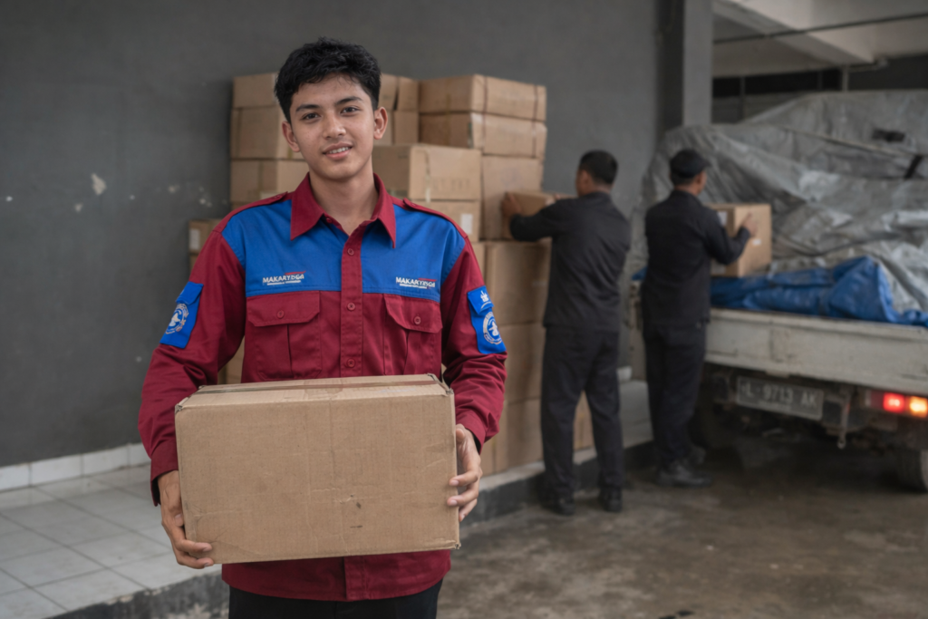 bongkar muat barang dari ekspedisi sidoarjo poso bersama makharya cargo