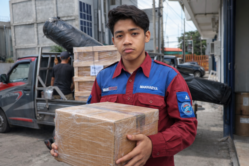 proses pemberangkatan barang dari ekspedisi sidoarjo kendari bersama makharya cargo