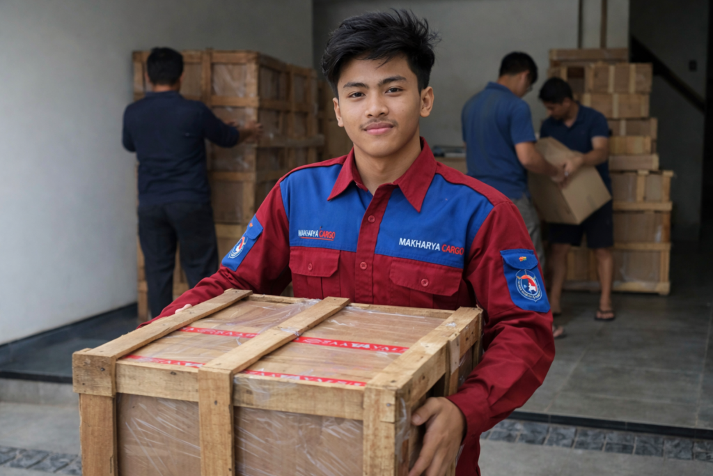 bongkar muat barang pengiriman dari ekspedisi sidoarjp muara wahau bersama makharya cargo