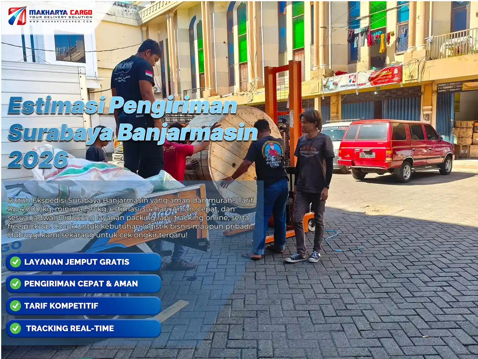 Estimasi pengiriman Surabaya Banjarmasin 3–4 hari dengan tarif cargo mulai Rp4.000 per kg