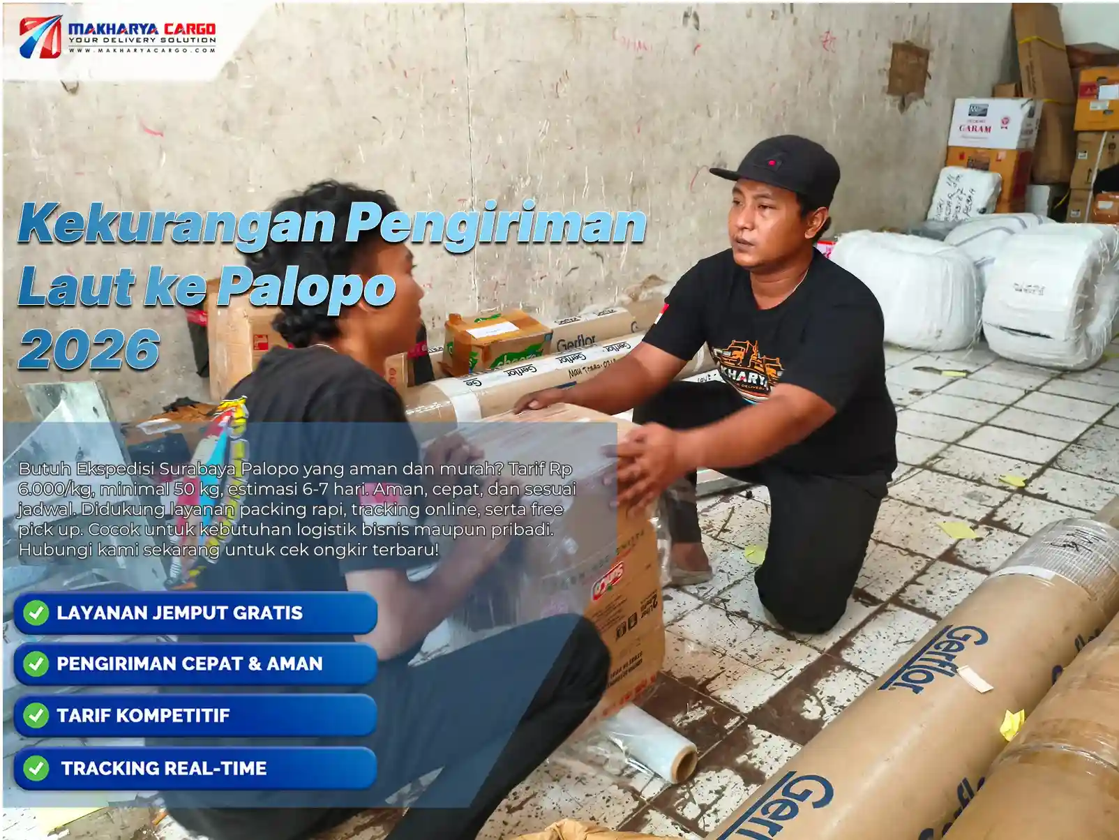 Proses pengiriman barang via laut menuju Palopo menggunakan container