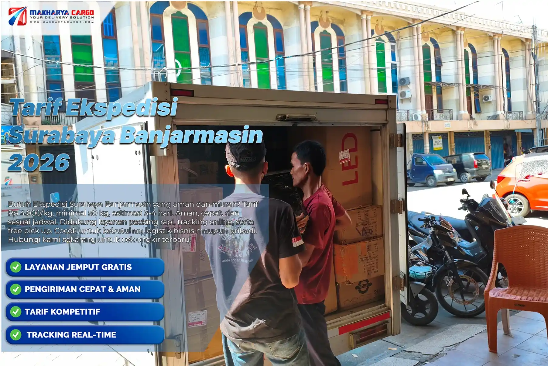 Tarif Ekspedisi Surabaya Banjarmasin | Harga Mulai 4.000/Kg 5 Tarif ekspedisi Surabaya Banjarmasin mulai Rp4.000 per kg dengan estimasi pengiriman 3–4 hari dan minimum charge 50 kg.