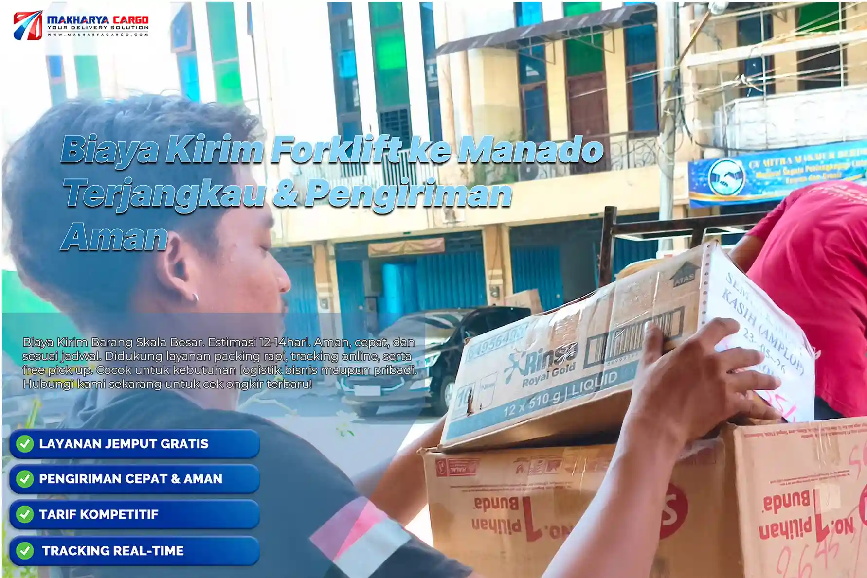 Biaya Kirim Forklift ke Manado dengan layanan cargo alat berat yang aman dan profesional.