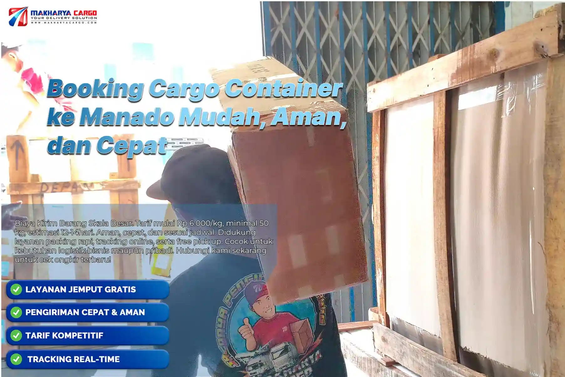 Booking Cargo Container ke Manado dengan layanan cargo laut profesional untuk pengiriman barang skala besar.