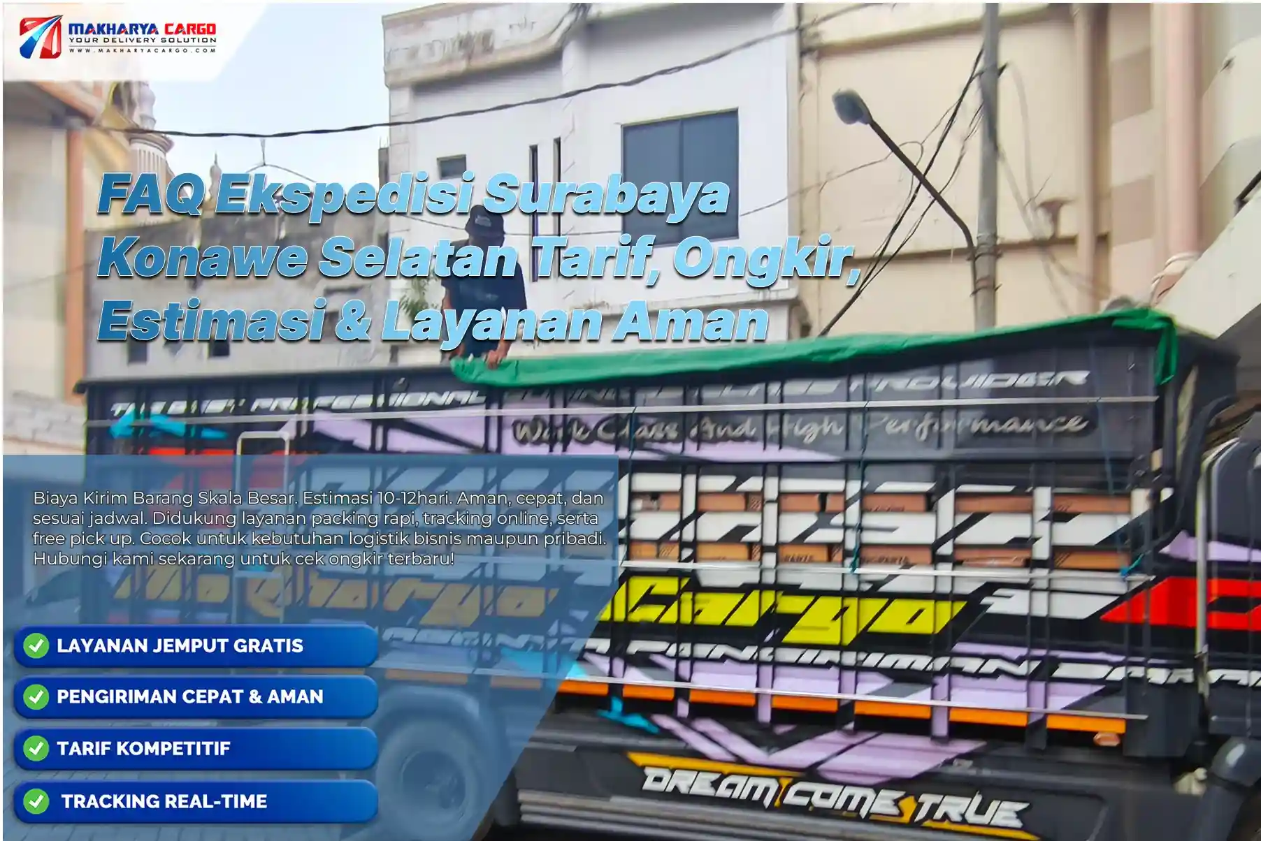 FAQ Ekspedisi Surabaya Konawe Selatan Tarif, Ongkir, Estimasi & Layanan Aman 6 FAQ ekspedisi Surabaya Konawe Selatan mengenai tarif, ongkir, estimasi, dan layanan cargo.
