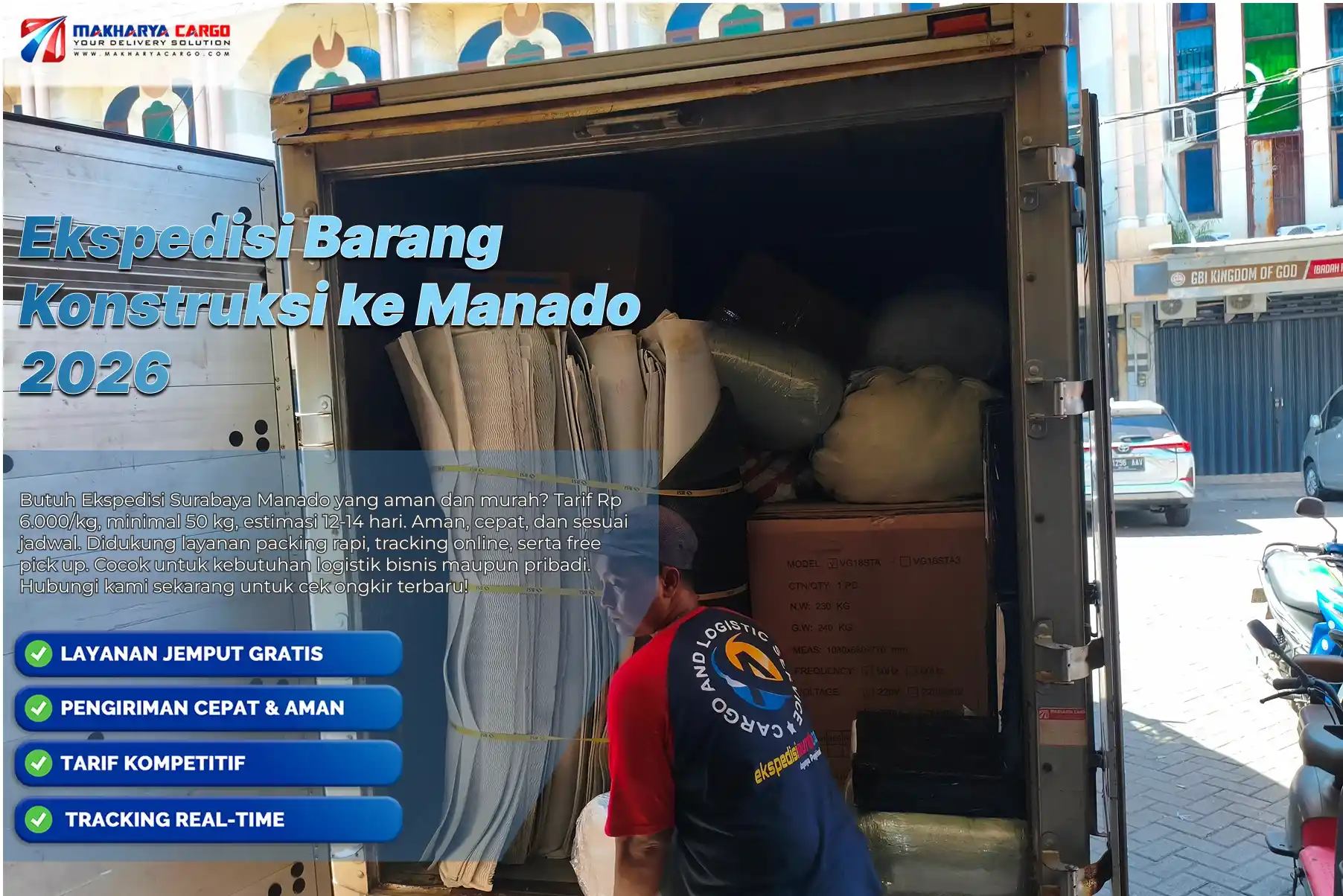 Ekspedisi Barang Konstruksi ke Manado untuk pengiriman material proyek, alat berat, dan kebutuhan konstruksi melalui jalur laut dan darat yang aman dan efisien
