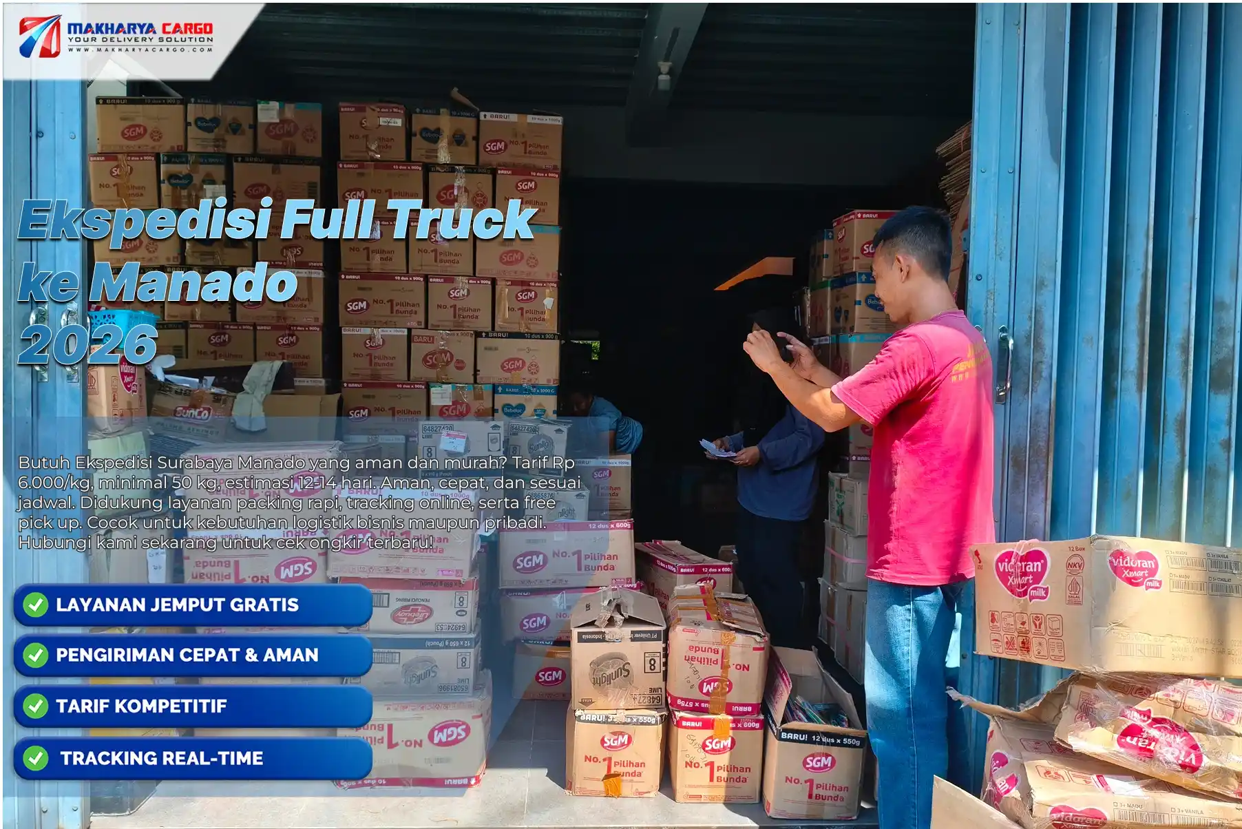 Ekspedisi Full Truck ke Manado menggunakan armada truk untuk pengiriman barang proyek, mesin industri, dan muatan besar dengan aman.