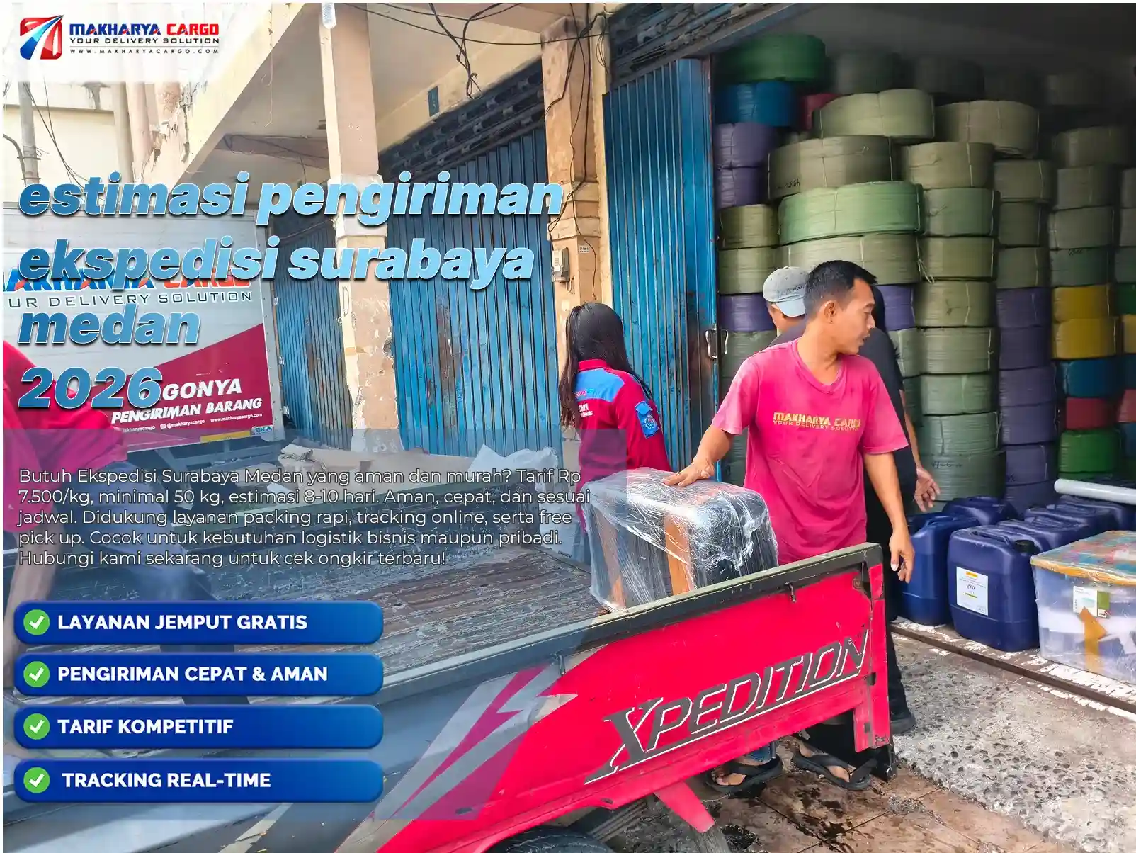 Ilustrasi proses distribusi barang untuk estimasi pengiriman ekspedisi Surabaya Medan melalui jaringan logistik antarpulau.