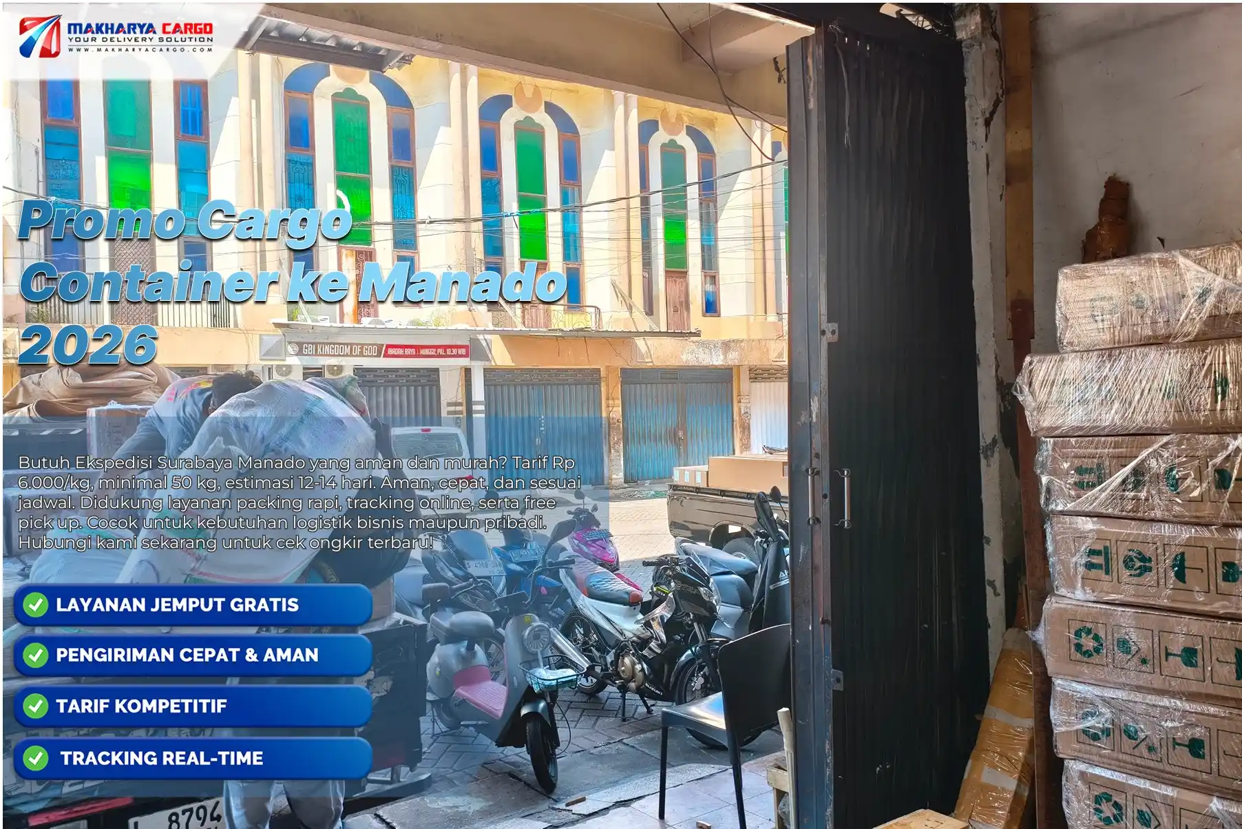 Promo Cargo Container ke Manado Hemat Biaya & Terpercaya 2026 6 Jasa cargo container ke Manado menggunakan pilihan 20 feet dan 40 feet untuk pengiriman barang skala besar antar pulau