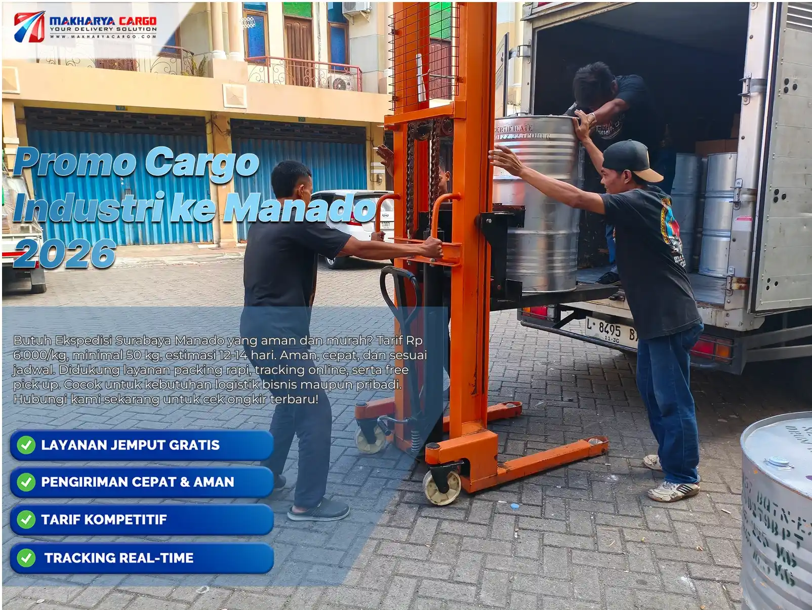 Promo Cargo Industri ke Manado dengan layanan pengiriman barang industri cepat, aman, dan tarif hemat.