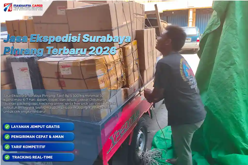 Jasa ekspedisi Surabaya Pinrang dengan informasi tarif, estimasi, layanan, proses pengiriman, dan cara pesan.